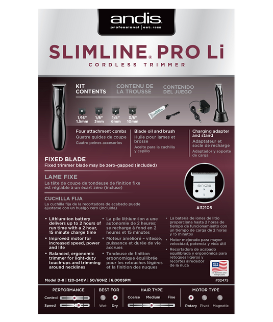 Andis D8 Slimline Pro Li Trimmer Black - Beautopia Hair & Beauty