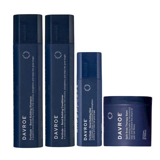 Davroe Fortitude Bond-Building Shampoo, Conditioner, Building Elixir & Split Ends Therapy Balm Quad