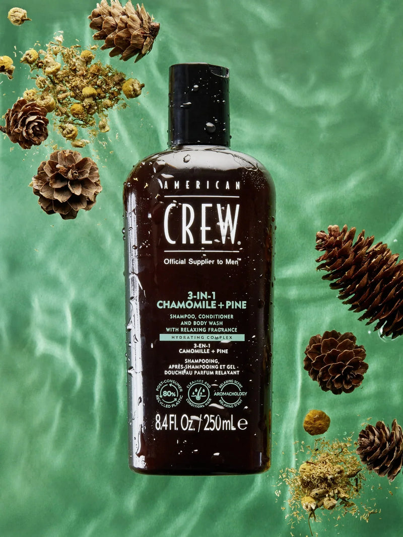 Load image into Gallery viewer, American Crew 3-In-1 Relaxing Chamomile + Pine Shampoo Conditioner and Body Wash 450ml
