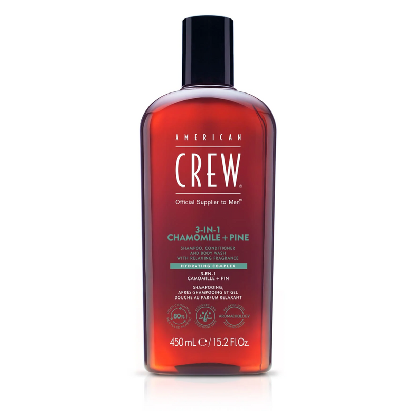 Load image into Gallery viewer, American Crew 3-In-1 Relaxing Chamomile + Pine Shampoo Conditioner and Body Wash 450ml

