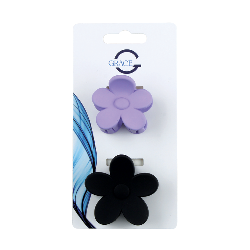 Load image into Gallery viewer, Grace Claw Clip Set Flower Black + Lilac
