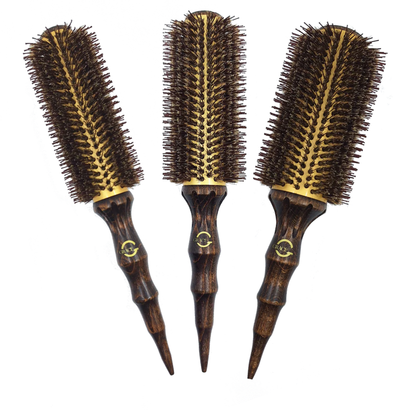 Load image into Gallery viewer, Grace Ceramic Radial Boar + Nylon Extra-Long Barrel Brush Trio Pack
