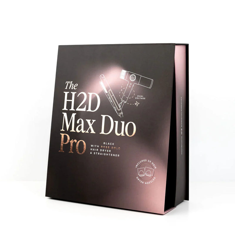 Load image into Gallery viewer, H2D Max Duo Pro Matte Black and Rose Gold Hair Straightener and Dryer Set
