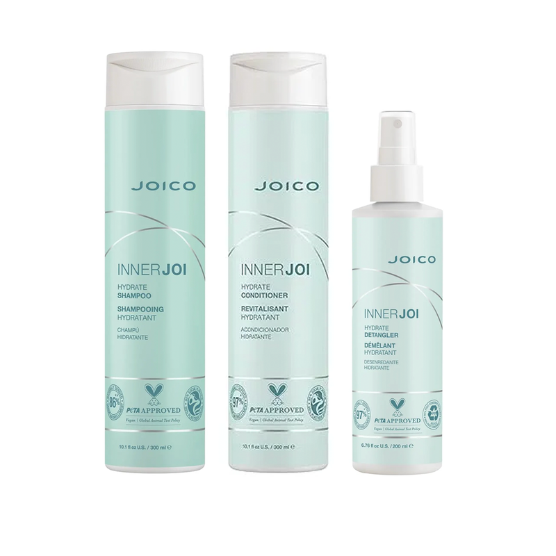 Load image into Gallery viewer, Joico InnerJoi Hydrate Shampoo, Conditioner &amp; Detangler Trio
