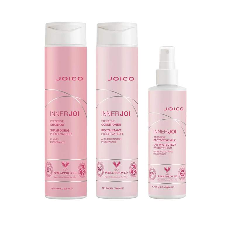 Load image into Gallery viewer, Joico InnerJoi Preserve Shampoo, Conditioner &amp; Protective Milk Trio
