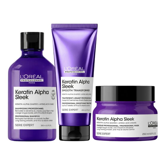 L'oreal Professionnel Keratin Alpha Sleek Shampoo, Progressive Treatment & Mask Trio