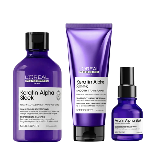 L'oreal Professionnel Keratin Alpha Sleek Shampoo, Progressive Treatment & Serum Trio