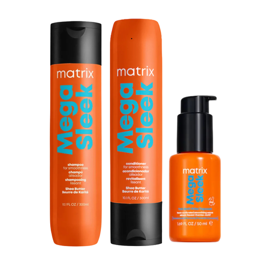 Matrix Total Results Mega Sleek Shampoo, Conditioner & Anti Frizz Topcoat Oil Trio